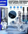 Fast Acting Windshield Repair Kit With Nano Glass Repair Fluid For Chips And Cracks, blue tool and resin bottles displayed.