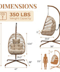 Dimensions of Outdoor Egg Chair With Stand For Patio Backyard Hanging Swing Chair With Foldable Rattan UV Resistant Padded Cushion