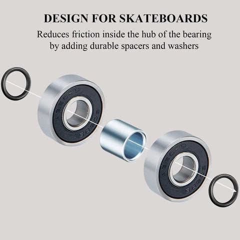 Illustration of 36 Piece Skateboard Bearing Spacers And Washers Hardware Kit For Most Trucks And Longboards with spacers and washers