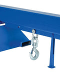 Heavy Duty Steel Orbit Telescoping Forklift Boom Converts Your Rig Into An Overhead Crane With 30 Inch Fork Pocket Center And 8000 Pound Capacity. Blue finish with hook and support base.