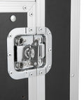 Close-up of Heavy Duty 12U Server Rack Cabinet latch, chrome finish on durable black material for secure storage.