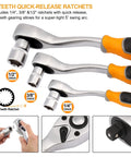 Heavy Duty 126 Piece Socket Wrench Set with quick release ratchets showing 1/4, 3/8, 1/2 inch drives and 72 tooth mechanism