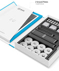 Open box of Magnetic Modular Kit For Engineering And Architecture Education with 205 pieces and practical guide.