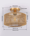 Rattan Ceiling Light Fixture With Woven Wicker Shade, Boho Coastal Chic Chandelier With Measurements Shown