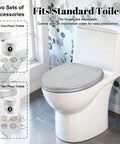 Elongated Retro backgrounds Toilet Seat on a standard toilet, featuring gray cushion and adjustable hinges for easy installation.