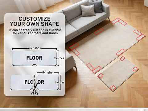 Non Slip Rug Gripper Pads For Area Rugs And Carpets, Reusable Tape That Keeps Corners Flat, No Damage To Hardwood Floors, Dual Sided Carpet Gripper Pads, 12 Pieces