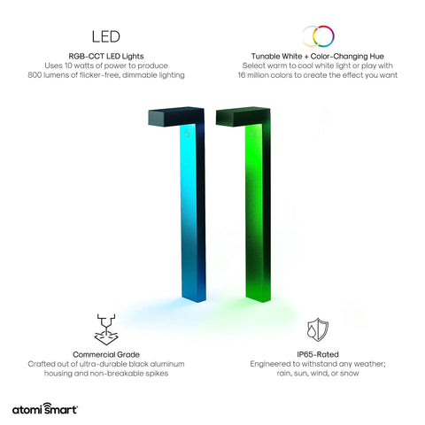 Smart WiFi Pathway Lights Two Pack Extension Kit, 800 Lumen Tunable Dimmable LED Dope Landscape Lighting, illuminated in blue and green