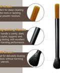 Dual Head Coffee Grinder And Espresso Machine Cleaning Brush with stiff bristles on top and soft bristles on bottom, black handle