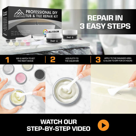 Bathtub Repair Kit For Fiberglass Acrylic And Porcelain Sinks And Tubs Fix Chips Cracks And Dents Like New Any Color Easy At Home Kit