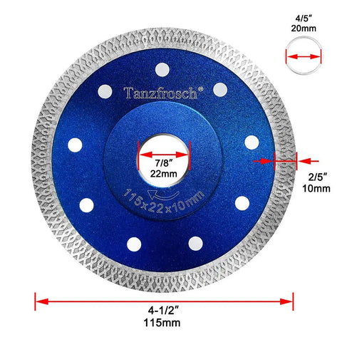 4.5 Inch Diamond Saw Blade Cutting Disc For Porcelain Tile Granite Marble Ceramics 3 Pack Blue details and dimensions