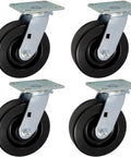 Heavy Duty Industrial Casters With Six Inch Phenolic Wheels And Four Swivel Mounts For Smooth Rolling Loads Up To 4800 Lbs Per Set - black wheels