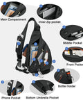 Women Sling Bag With 8 Pockets 19L One Strap Crossbody Backpack For Travel Hiking And Everyday Use showing compartments for organized storage