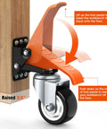 Heavy Duty Workbench Caster Kit With 880 Lbs Capacity, 3 Inch Retractable Casters, assembled on workbench, side view