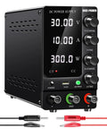 Variable DC Power Supply 30V 10A Benchtop Pro-Grade Regulated Switching Power Supply With On Off Output Switch High Precision 4-Digit LED Display USB 5V 2A Port For Lab Prototyping And DIY Electronics, showing front panel with controls and LED display, cables in view.