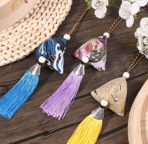 10 Pack Mugwort Triangle Sachets With Tassels Dragon Boat Festival Zongzi Shape Home Decor Bags Premium Cotton Fabric