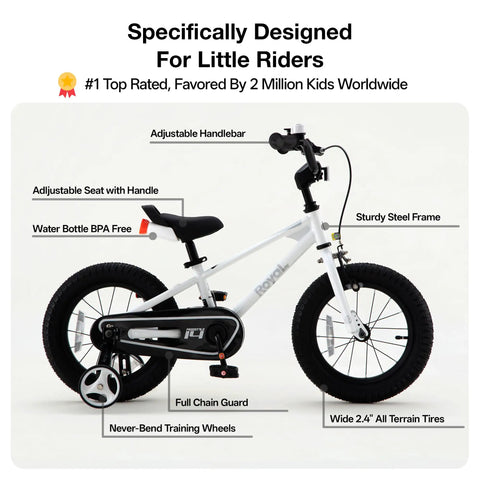 Freestyle 16 Inch Kids Bike For Boys And Girls, BMX Style Ride, White with training wheels, adjustable handlebars
