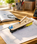 Reciprocating Linkage Linear Motion Demonstration Kit for Classroom Use, Desktop Mechanical Rod Assembly With Extendable Arm System, Hands On Physics Project for Students and Teachers, wooden base on desk