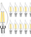 LED E12 Candle Bulbs 5W 60W Equiv Non Dimmable Flame Tip, visible are ten energy saving chandelier lights with clear glass