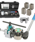 Front view of Amazon brake line flaring tool kit with metal dies and blue-handled tool in a case.