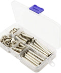 No Nonsense Heavy Duty Nickel Plated Chicago Screws Assortment Kit Featuring Phillips Head Binding Posts With M5 Sizes, 100 Piece set in clear storage case.