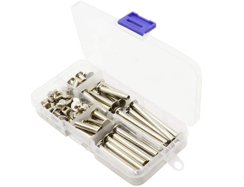 No Nonsense Heavy Duty Nickel Plated Chicago Screws Assortment Kit Featuring Phillips Head Binding Posts With M5 Sizes, 100 Piece set in clear storage case.