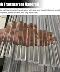 Clear Acrylic Wall Mount Handrail Built Rock Solid For Indoor Stairs Featuring Heavy Duty Gold Brackets And Super Grippy Non Slip Surface for custom lengths.