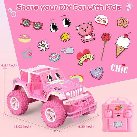 Rechargeable Remote Control Car For Kids 1:16 Scale, 2.4Ghz Off Road RC Truck With Stickers, All Terrain Toy Gift For 3 Year Old Girls