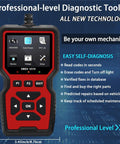 All Vehicle OBD2 Diagnostic Tool With Full Code Reading And Clearing shown in red with screen and buttons displayed.