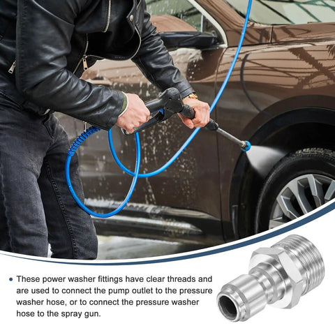 Beefy Stainless Steel Pressure Washer Adapter Swivel Quick Connect Three Eighth Inch Male Plug To M22 14mm Male Quick Connect Fitting For Power Washers Hose, car washing