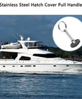 Close-up of stainless steel hatch cover pull handle with spring hidden pin for boats, 1/4 in diameter, 2 in length