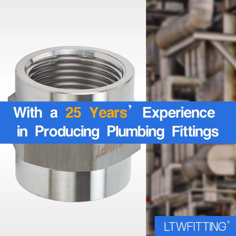 316 Stainless Steel Three Quarter Inch Female NPT Pipe Fitting Coupling For Water Air Oil And Fuel Lines, shown with company logo.