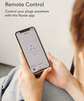 Person using smartphone app to control Mini Smart Plug With Voice Control, Your Go To Plug That Works With Alexa And Google Assistant