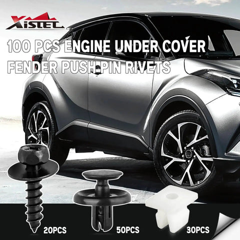 Engine Under Cover Clips And Fender Push Pin Rivets Kit 101 Pcs For Toyota And Lexus Camry Corolla with car in background