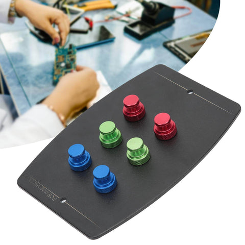 Universal PCB Holder Soldering Fixture with Six Magnetic Pins, heavy-duty metal clamp platform for welding on phone circuits.