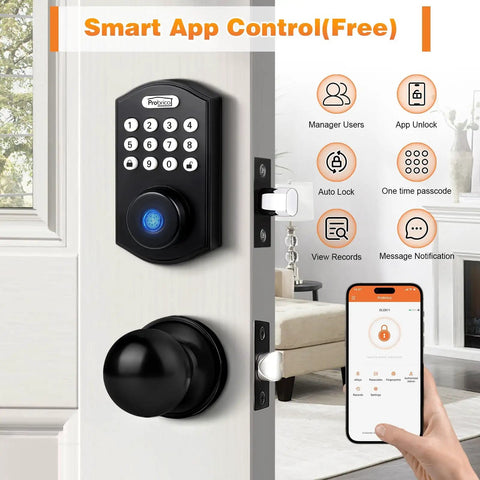Smart Fingerprint Door Lock With Knob Set For Front Door No Fuss 4 In 1 Keyless Entry Deadbolt Fingerprint Passcode App Control Auto Lock