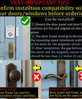3 Pack Door Alarms With Delay When Left Open 130 dB Window Break Sliding Siren Vibration Detect Sensor For Your Home Pad Security Keypad Intruder Entry Alert And Pool Alarm For Kids Safety installation compatibility guide for flat door and frame
