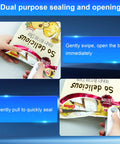 Opening and sealing snack bag with 2 In 1 Mini Bag Sealer With Cutter Rechargeable Portable Heat Sealer For Chip Bags And Snack Plastics