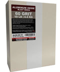 Front view of box labeled 60 Grit Aluminum Oxide Sand Blasting Media 19 Lbs For Cabinets And Guns Heavy Duty Pro Grade Abrasive.