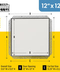 12 X 12 Inch Flush Aluminum Drywall Access Panel With Standard Drywall Insert And Mud In Flange, concealed hatch dimensions illustration.