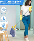 Woman using 2 Pack Heavy Duty Mop Head Replacement For Commercial Cleaning Reusable Cotton Loop String Mop Heads Durable 17 Oz Wet Mops Refills