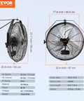 18 Inch Wall Mount Fan With 3 Speeds IP44 Waterproof Up To 4150 CFM ETL Listed Black Rust Resistant side and front view