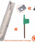 Tanomate nickel-plated indexable carbide end mill set with 1/2 in shank; diameters 3/8, 1/2, 5/8 in; 3 in length