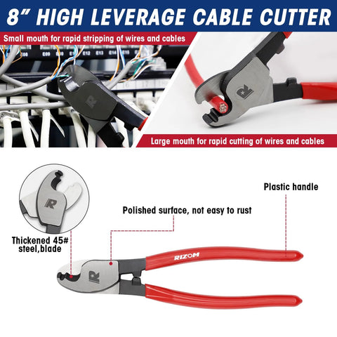 RIZOM 3-Piece Bolt Cutter Set: 14-in heavy bolt cutter, 8-in mini bolt cutter, 8-in wire cutter with bag, red handles.