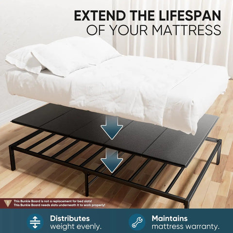 Heavy Duty Twin Size Bunkie Board Builds Legit Solid Support For Your Mattress So You Can Kick Back Without Any Sagging Nonsense On Sofa Beds Or Metal Frames With Half Ton Capacity featuring slats and mattress.