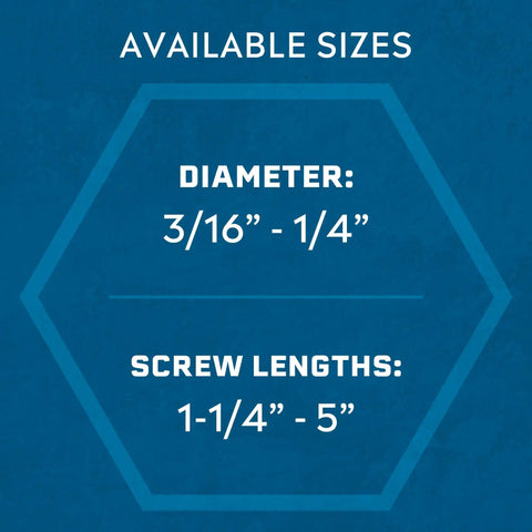 Image showing available sizes for Blue Climaseal Hex Head Concrete Anchors 1/4 By 3-3/4 Inch, indicating diameter and lengths.