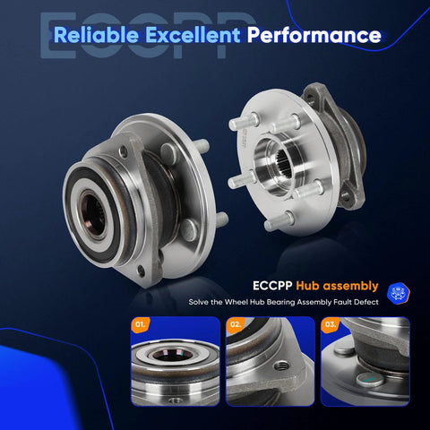 Beefed-Up Wheel Bearing and Hub Assembly for Jeep Cherokee Grand Cherokee Wrangler Comanche Wagoneer 1990-2001 4WD 5 Lug with ABS Front and Rear Replacement Kit displayed.