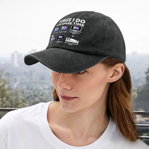Casual RV Camper Hat For Women With Funny Things I Do In My Spare Time, Soft Washed Distressed Look, Adjustable Strap, Outdoor Use