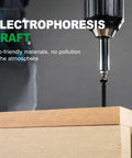 195 Piece Black Wood Screws And Drywall Screws Kit in use; drill screwing into wood, focus on eco-friendly electrophoresis craft.