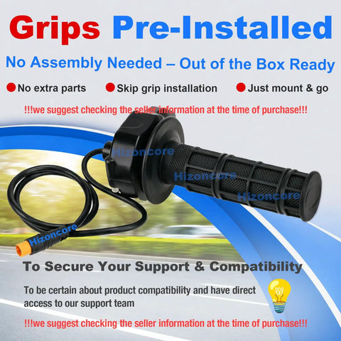 Plug And Play Full Twist Throttle With Preinstalled Grips For Electric Dirt Bikes 3 Pin Surron Style 12V-72V Compatible With HappyRun Freego Heybike And More No Hassle Installation Ride Ready