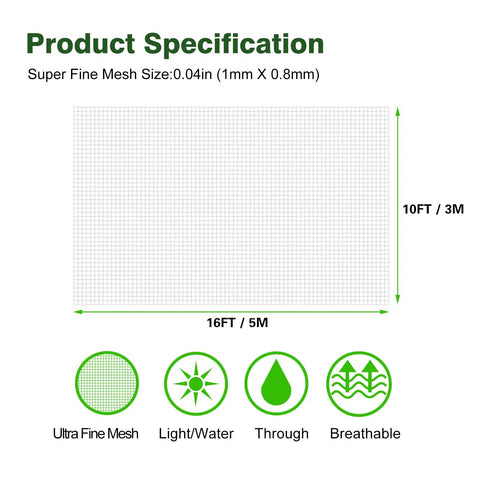 Ultra Fine Garden Netting 10x16 Mesh For Plants Bird And Animal Proof Cover For Greenhouse Row Cover Raised Beds Veggies And Fruits Keeps Pests Out All Season